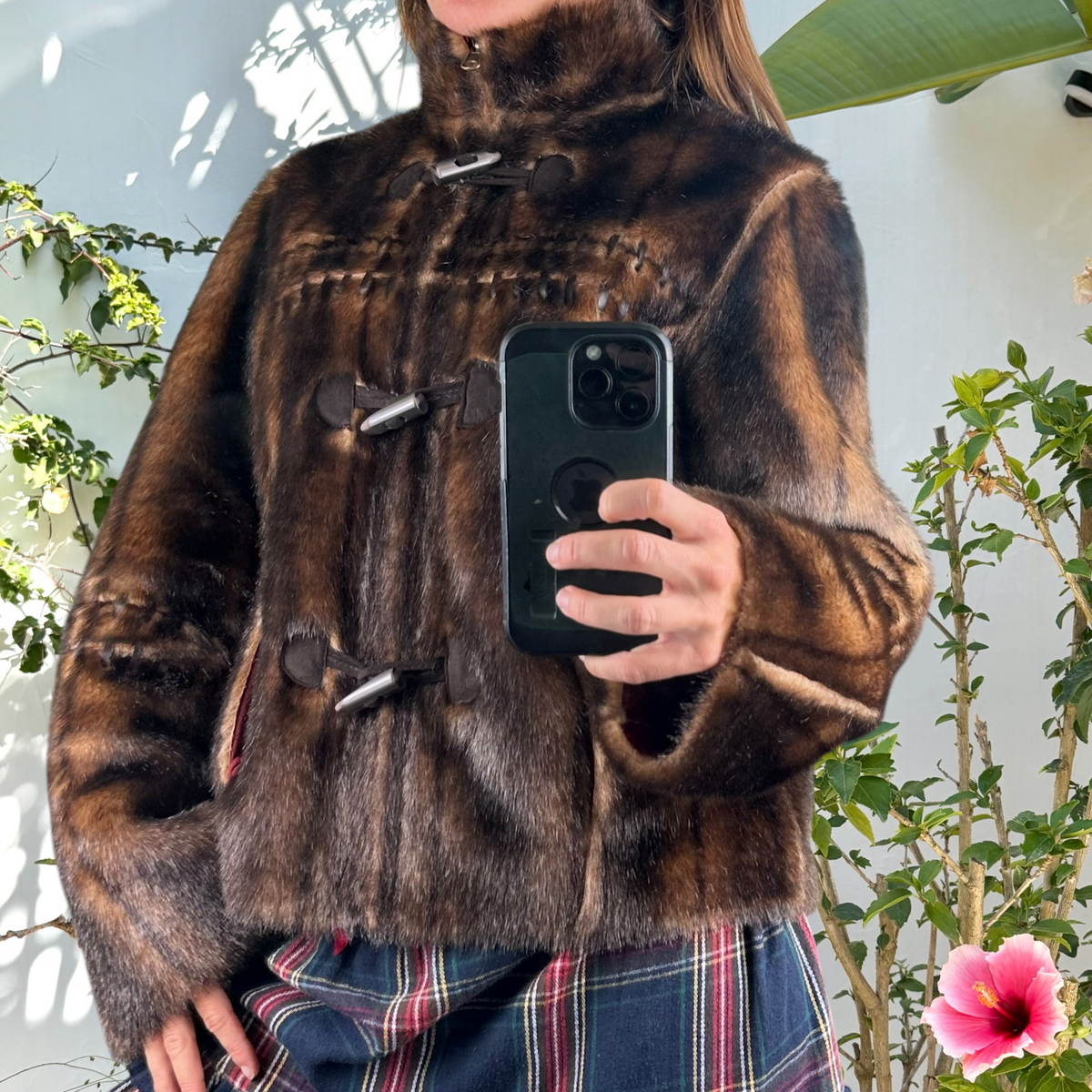 Faux fur and suede boxy cropped jacket