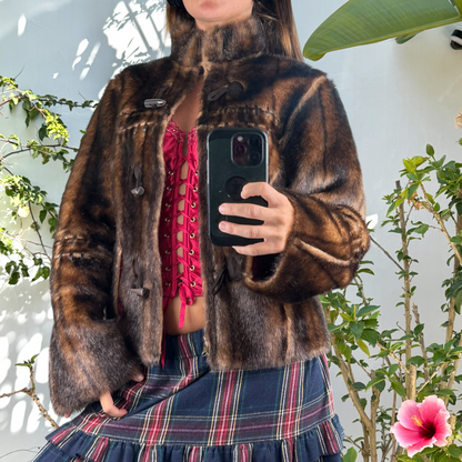 Faux fur and suede boxy cropped jacket