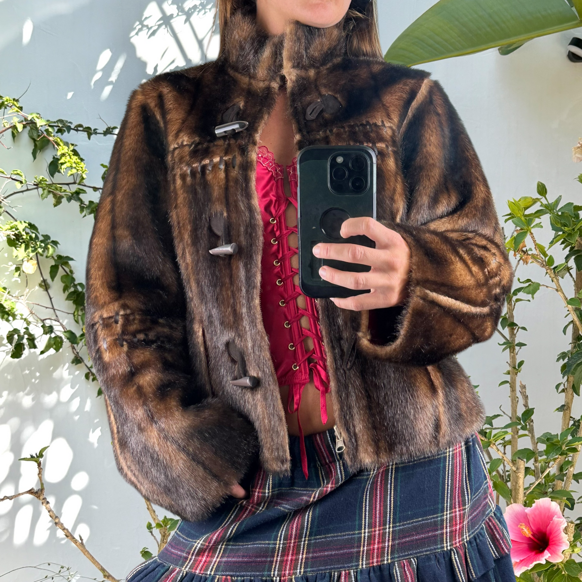 Faux fur and suede boxy cropped jacket