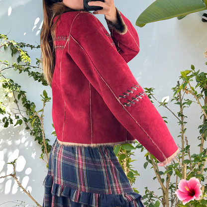Faux fur and suede boxy cropped jacket