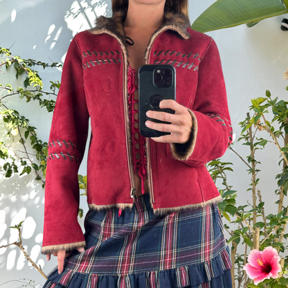 Faux fur and suede boxy cropped jacket