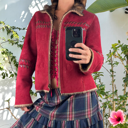 Faux fur and suede boxy cropped jacket