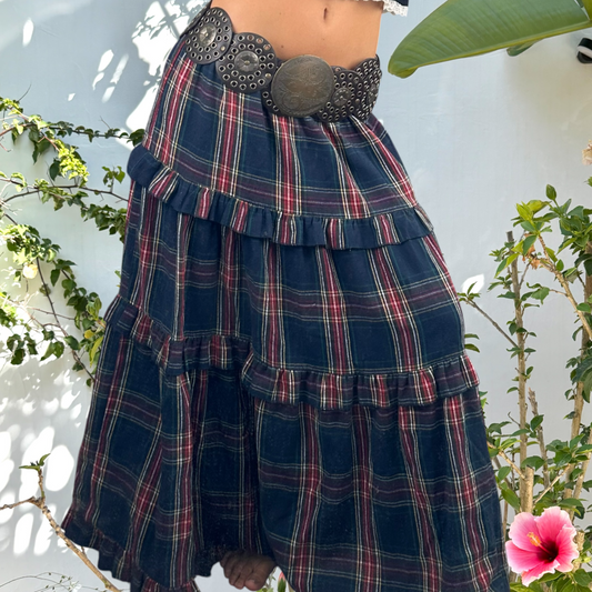 Vintage gingham soft cotton maxi skirt