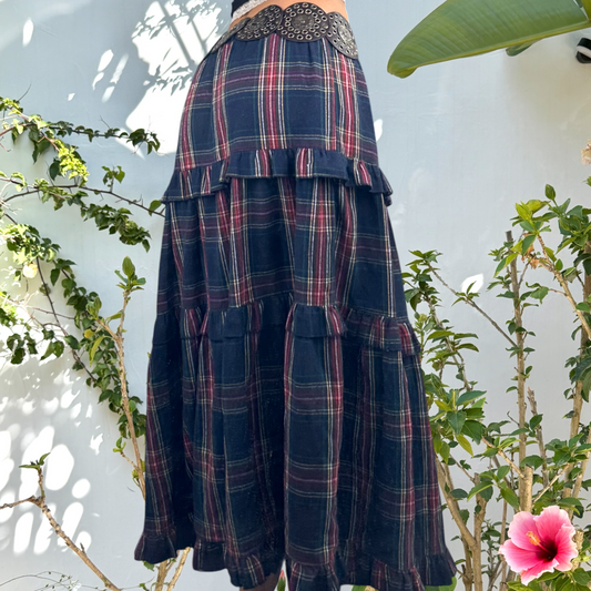 Vintage gingham soft cotton maxi skirt