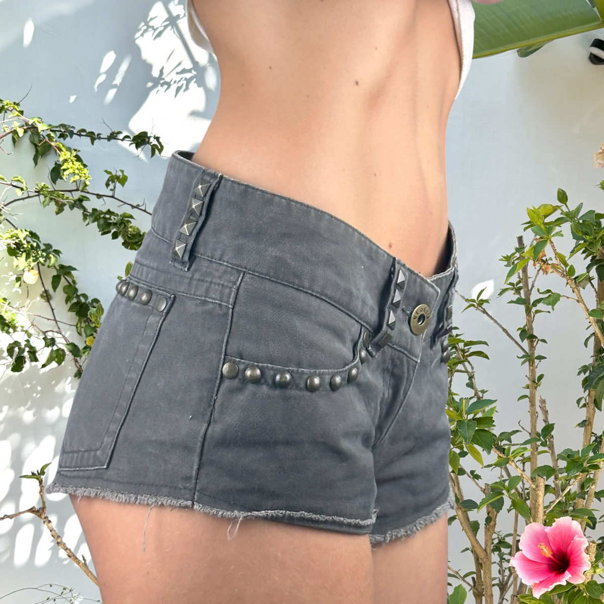 Y2K studded denim mini shorts