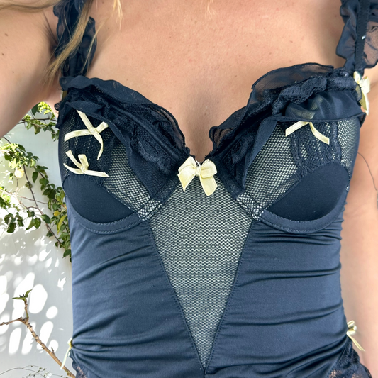 Vintage black & baby yellow corset top