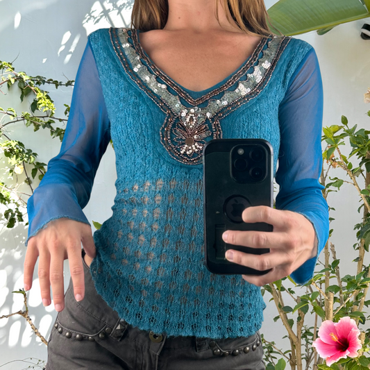 Vintage beaded mohair long sleeve top
