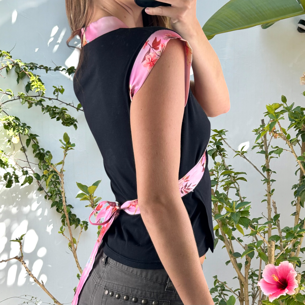 Vintage black and satin wrap top