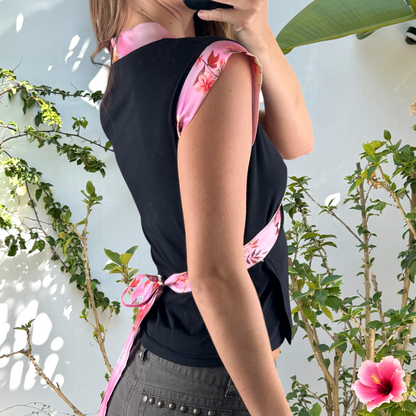 Vintage black and satin wrap top