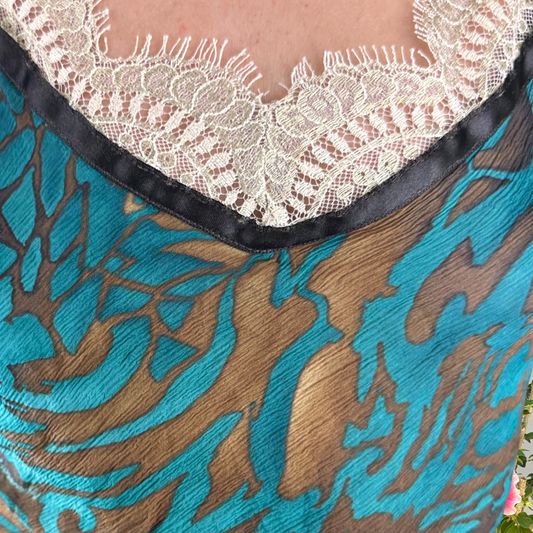 100% silk turquoise cami top