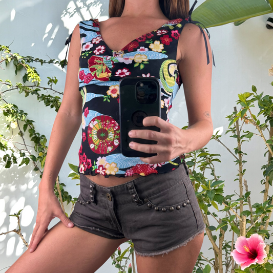Vintage black mesh layered cami top