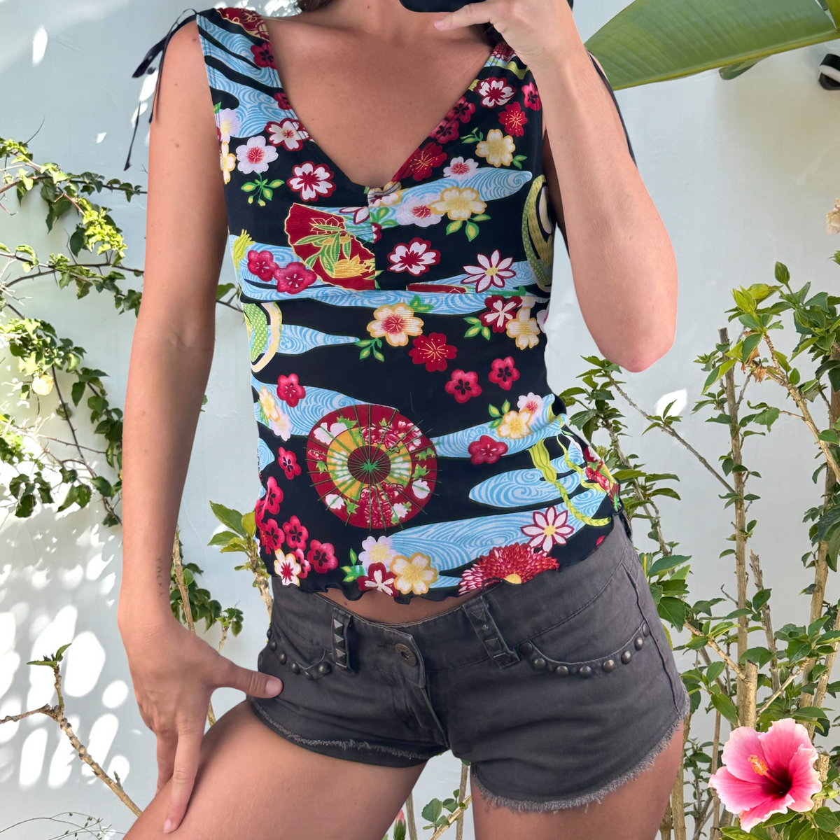 Vintage black mesh layered cami top