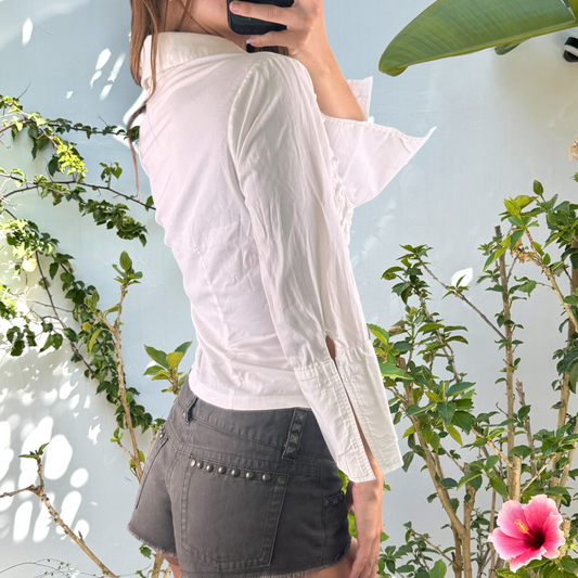Vintage white boxy cropped shirt