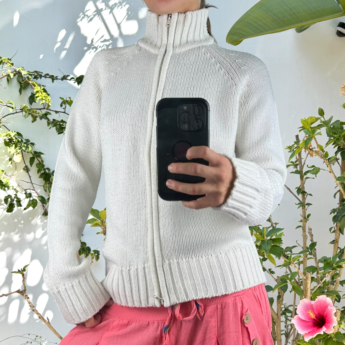 Vintage cotton Ribbed white double zip jumper