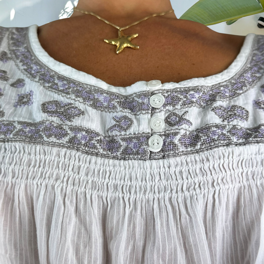 Vintage cottagecore embroidery mini dress