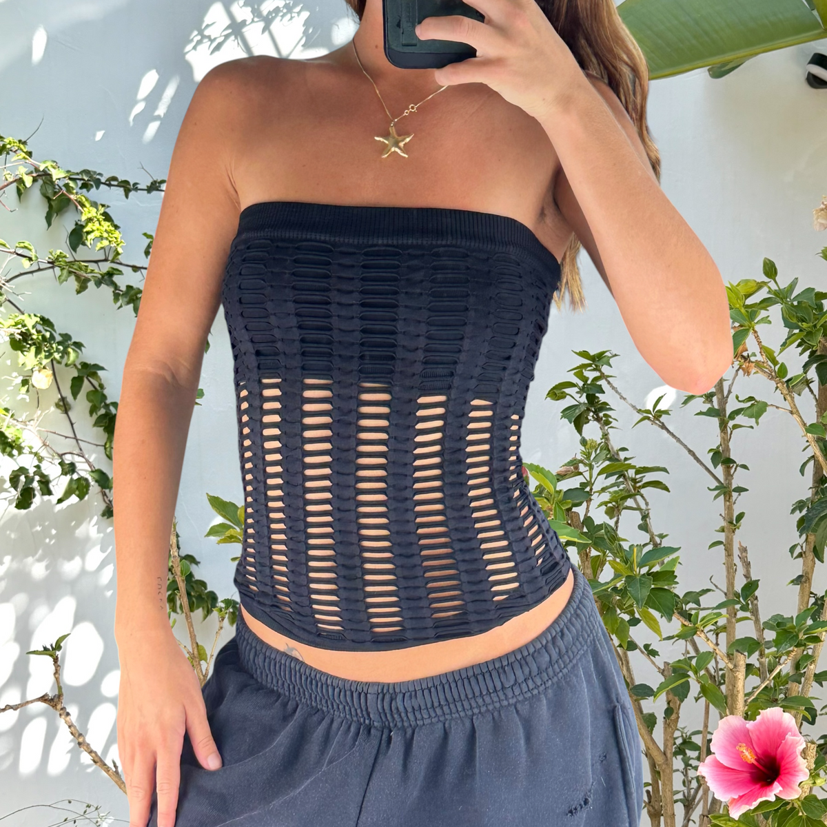 Y2K soft netted boob tube