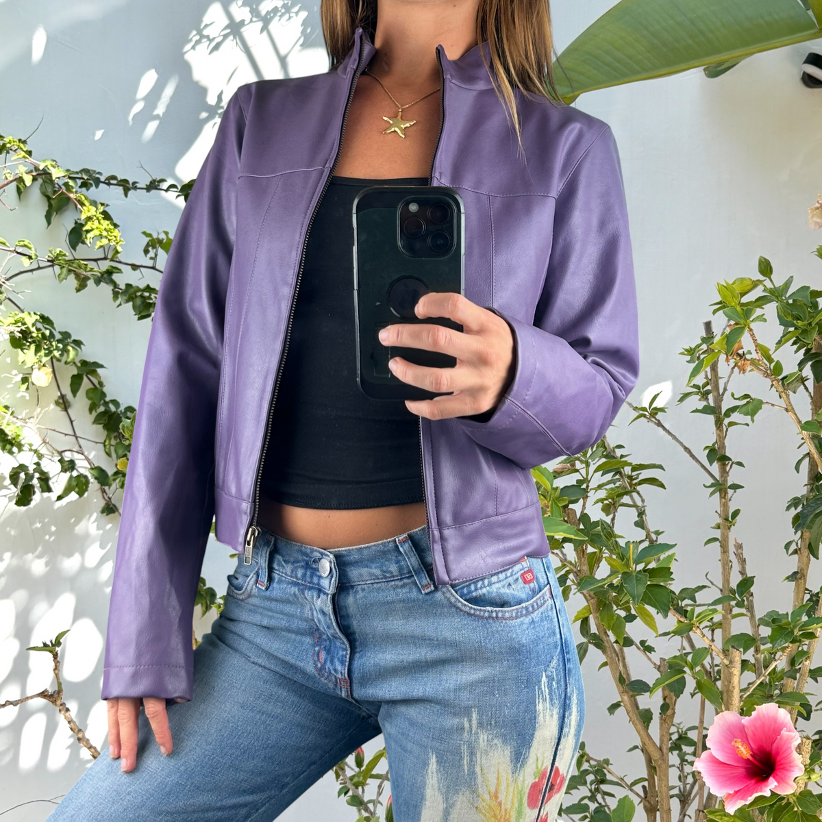 Y2K faux leather purple jacket