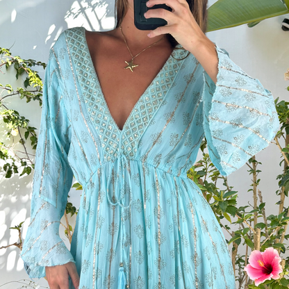 Turquoise Y2K beach midi dress